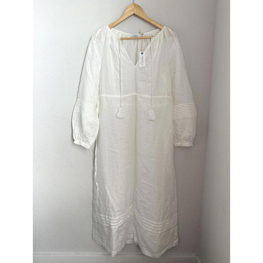 MerSea NWT $278 Women’s Soirée Linen Classic White‎ Oversized Maxi Dress Sz S